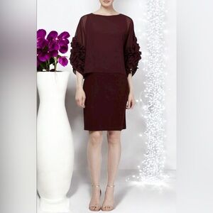SLNY Wine Puff Flower Petal Cuffs /Sheer Ruffle Dress Size 12 – Chic Fashion 🌺✨